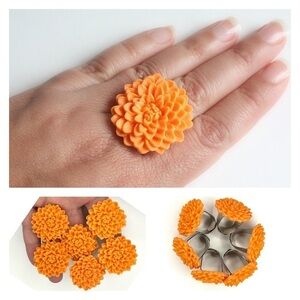 LOT OF 6 Orange Flower Rings Bundle - Adjustable - SOLD AS IS